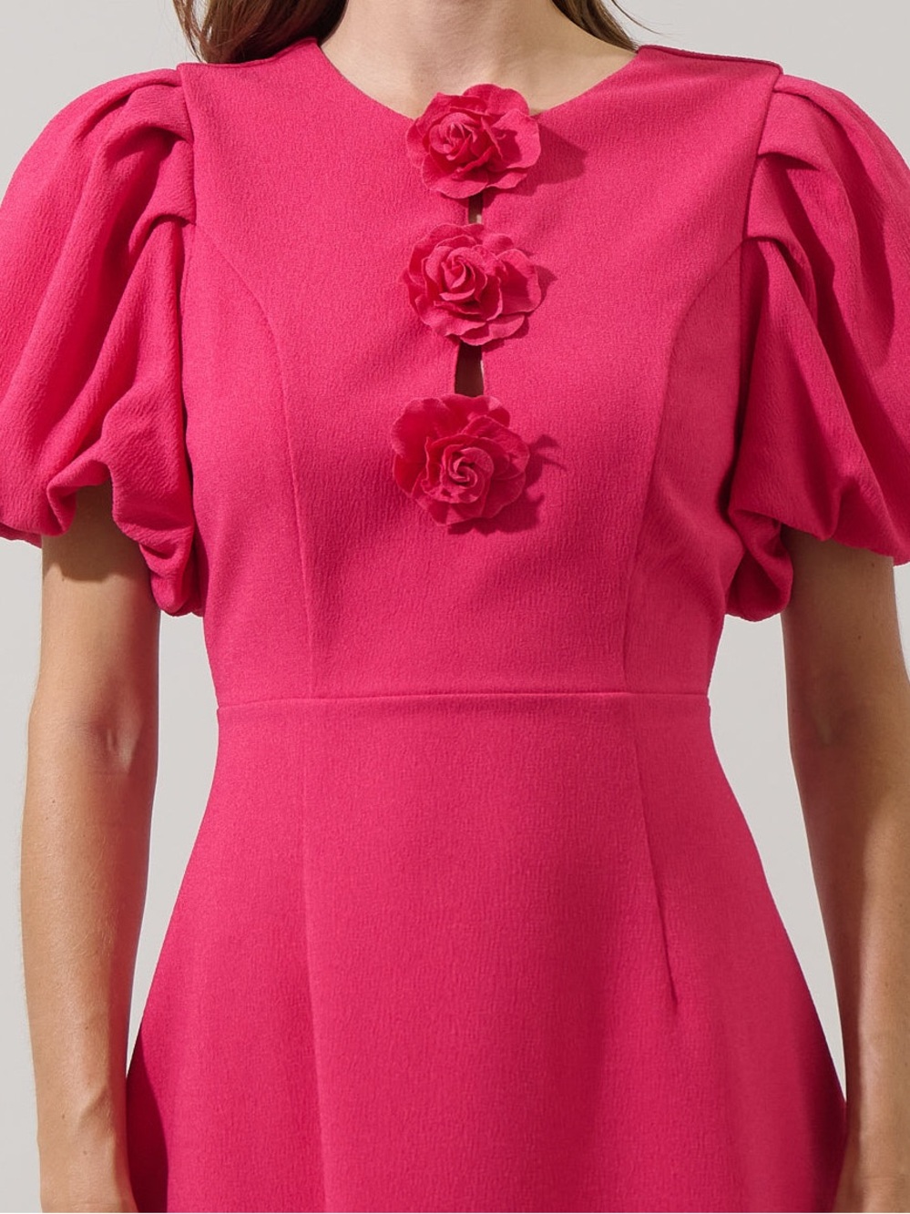 Sugarlips Zemira Rosette Bubble Sleeve Mini Dress Fuchsia Size Small NWT - Picture 5 of 11